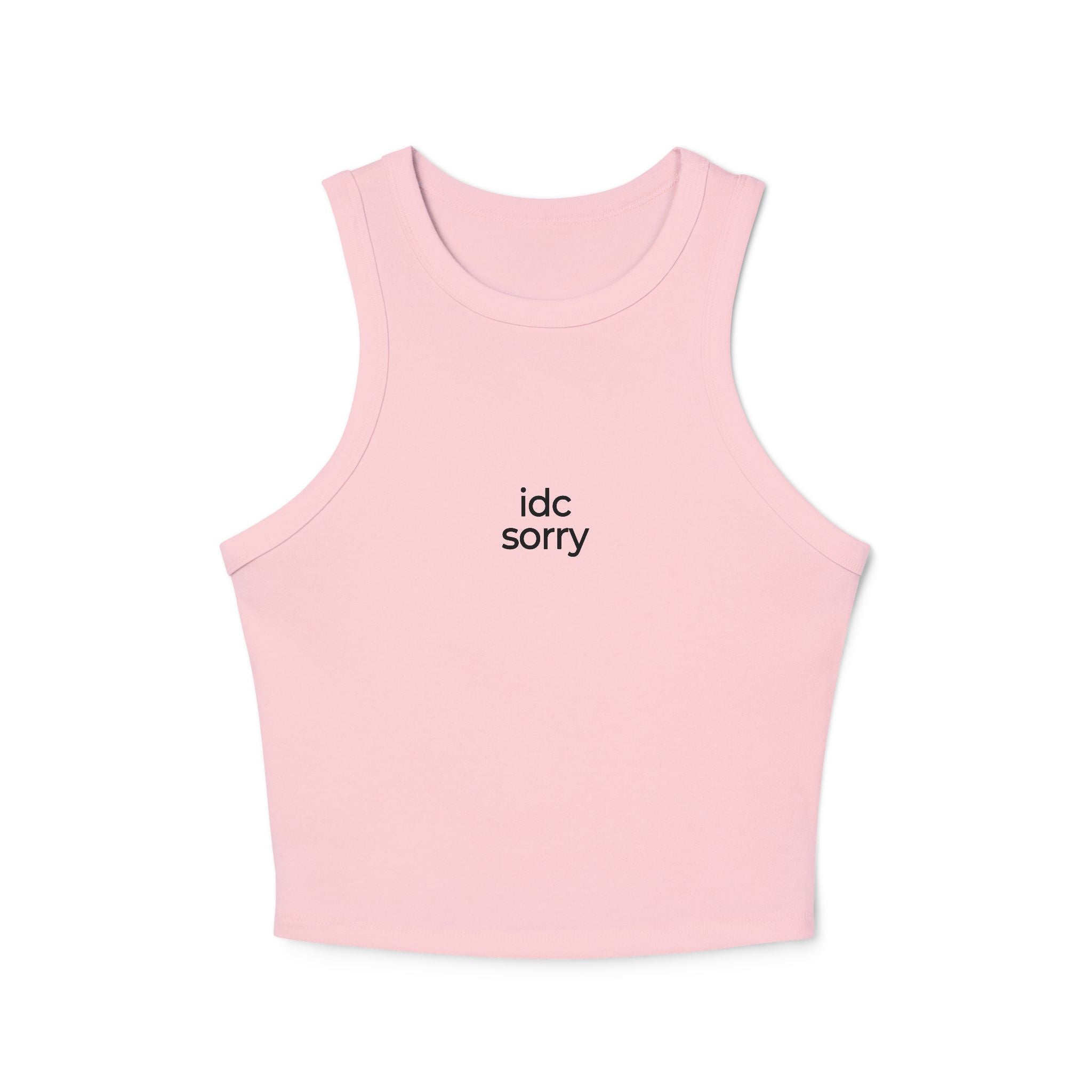 "idc sorry" Minimal Graphic Crop Tank Top