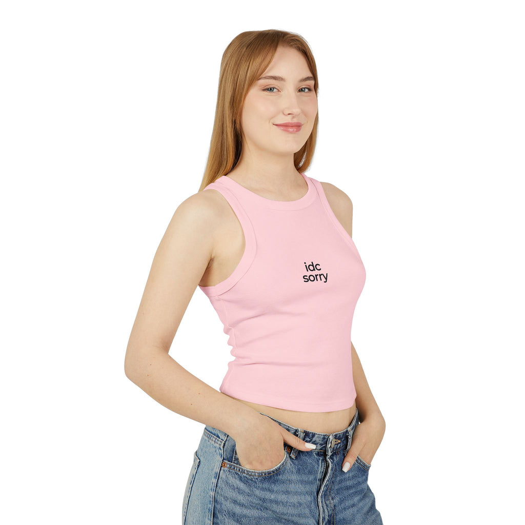 "idc sorry" Minimal Graphic Crop Tank Top
