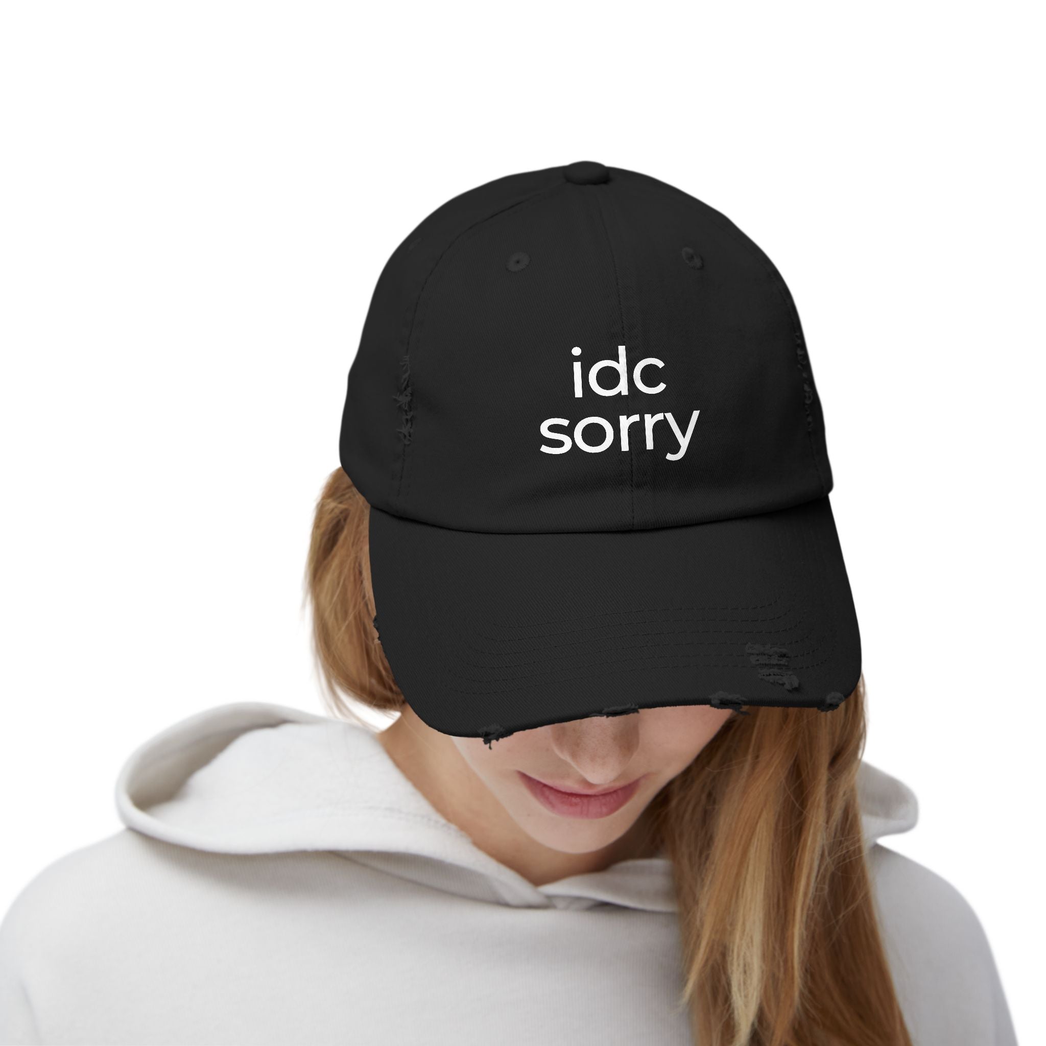 "idc sorry" Unisex Distressed Cap