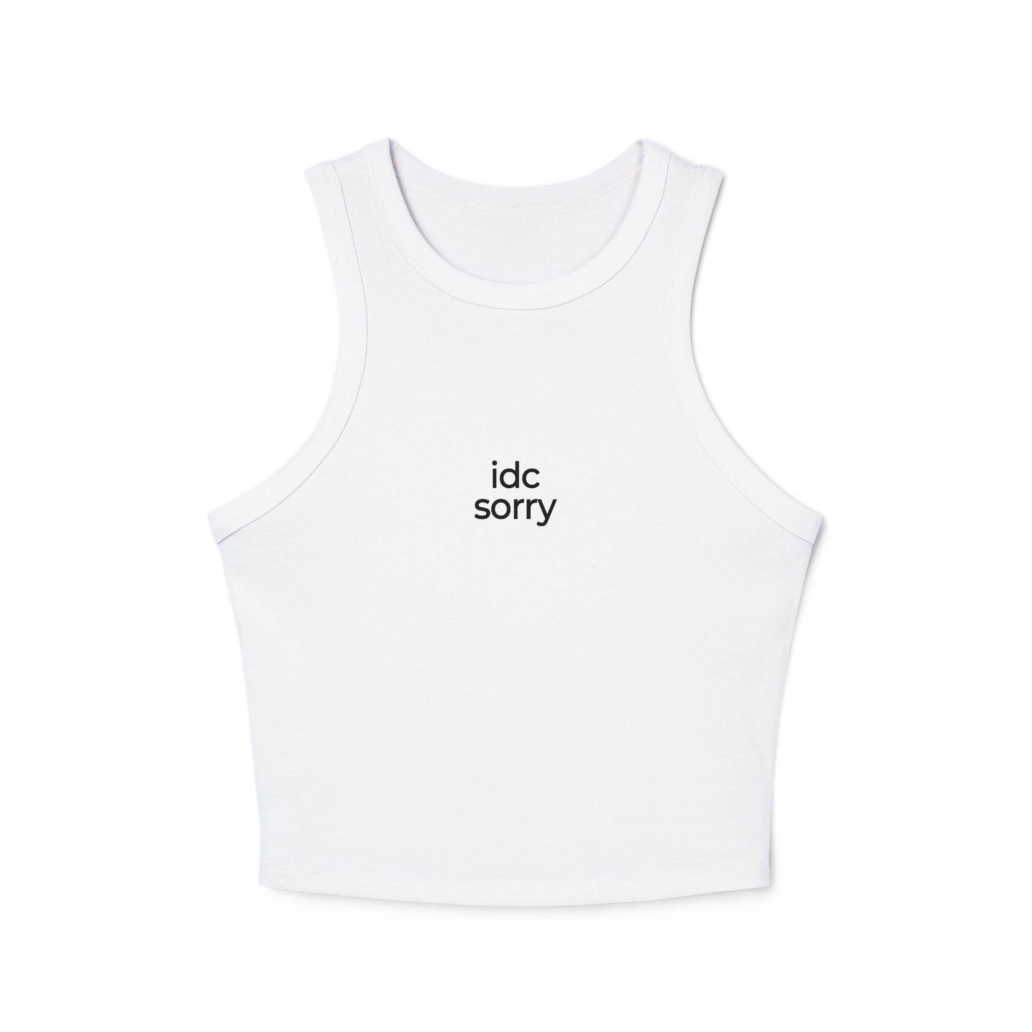 "idc sorry" Minimal Graphic Crop Tank Top