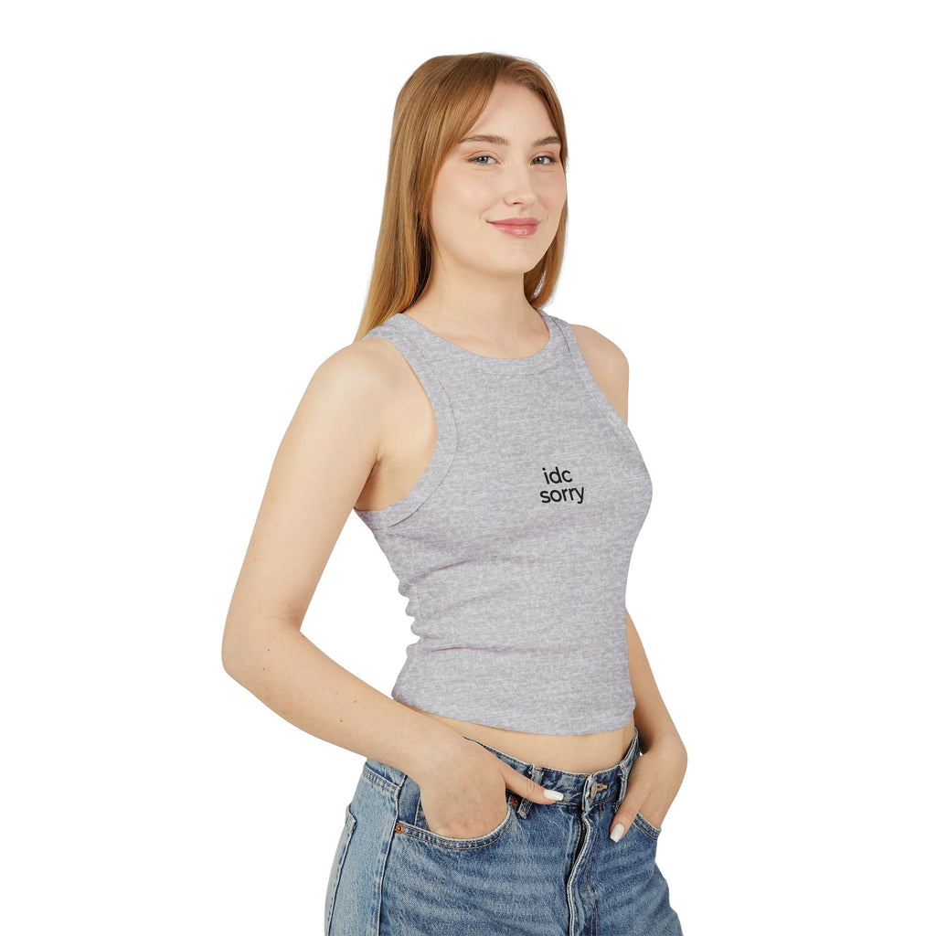 "idc sorry" Minimal Graphic Crop Tank Top